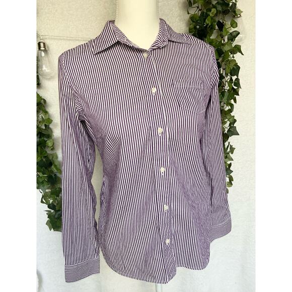 American Eagle Outfitters Cotton Purple White Striped Button Up Shirt - Picture 1 of 10
